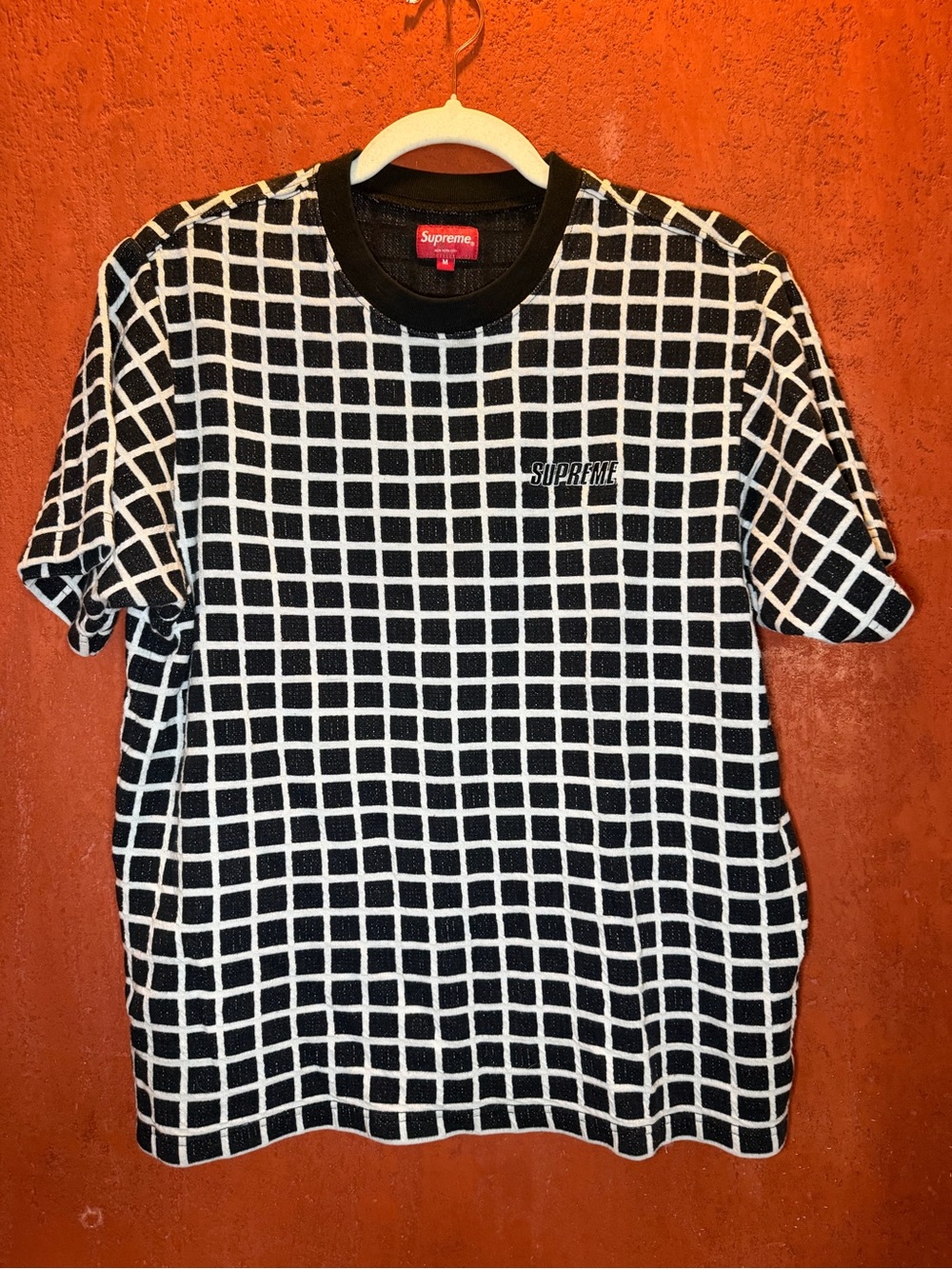 SUPREME Black White Grid Logo Short Sleeve T-Shirt